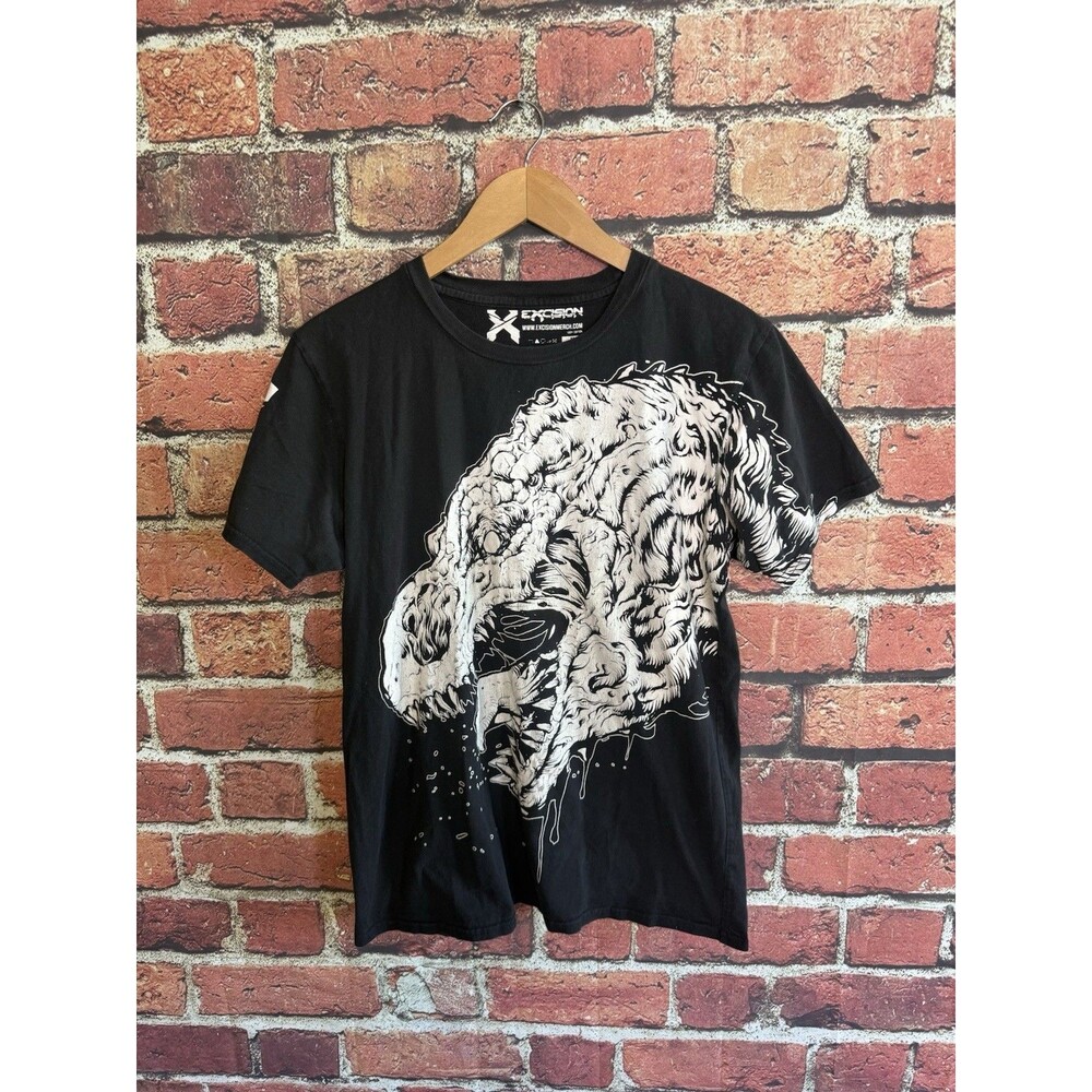Excision Merch Mens Black Dinosaur T-Rex Predator Short Sleece Shirt Size Medium
